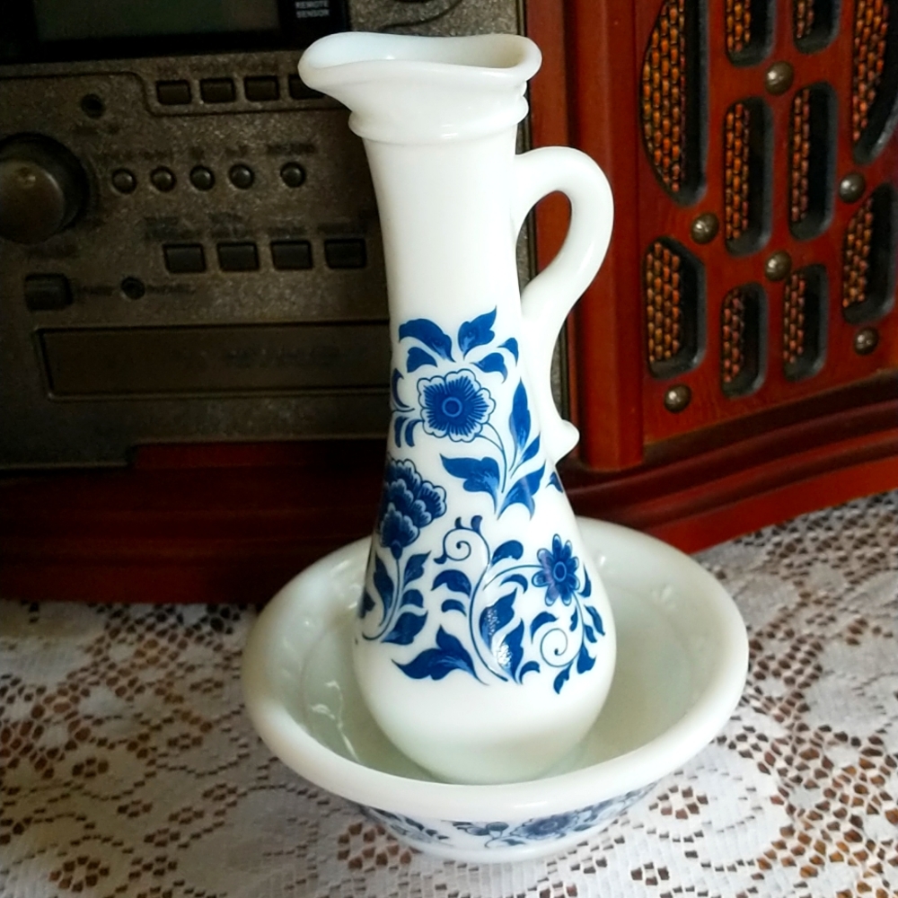 Vintage Avon Milk Glass Pitcher And Bowl